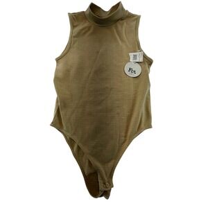 Fct‎ Basics Womens Extra Large Sleeveless Mock Neck Bodysuit Beige Tank Top